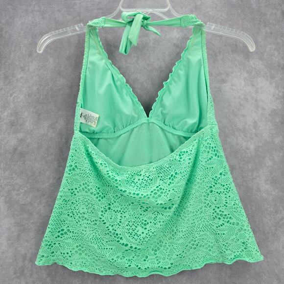 103. Mossimo Green Eyelet Halter Padded Swimwear Tankini Tank Top Medium M - Picture 2 of 6